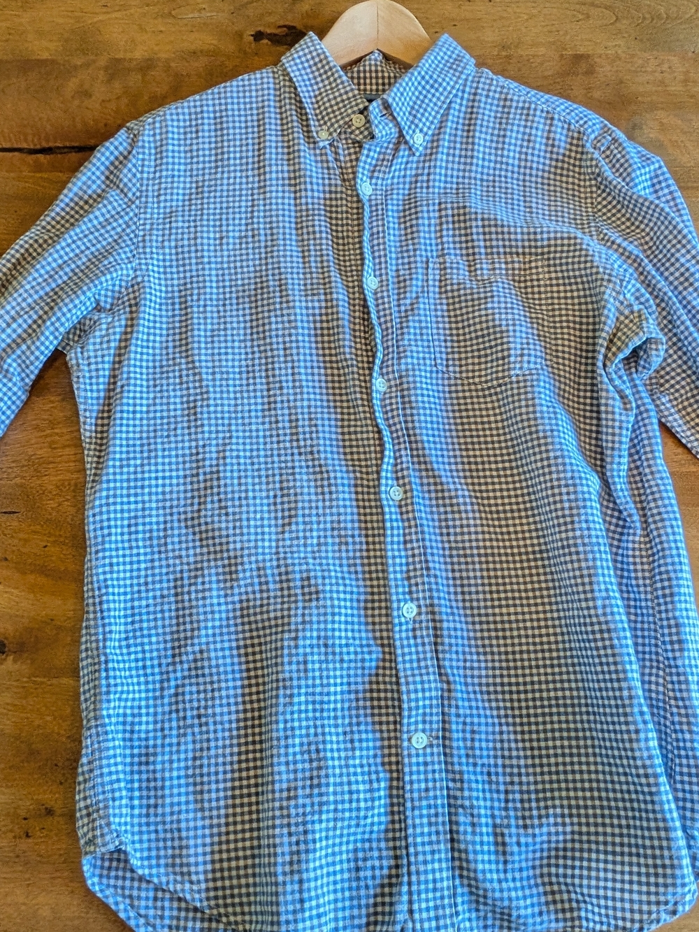 Banana Republic Men's Long Sleeve Blue&Brown Checkered Button-Down Linen Shirt